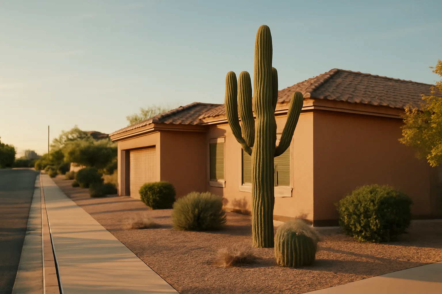 A desert home that operates a home-based FFL renewal business, early morning light.