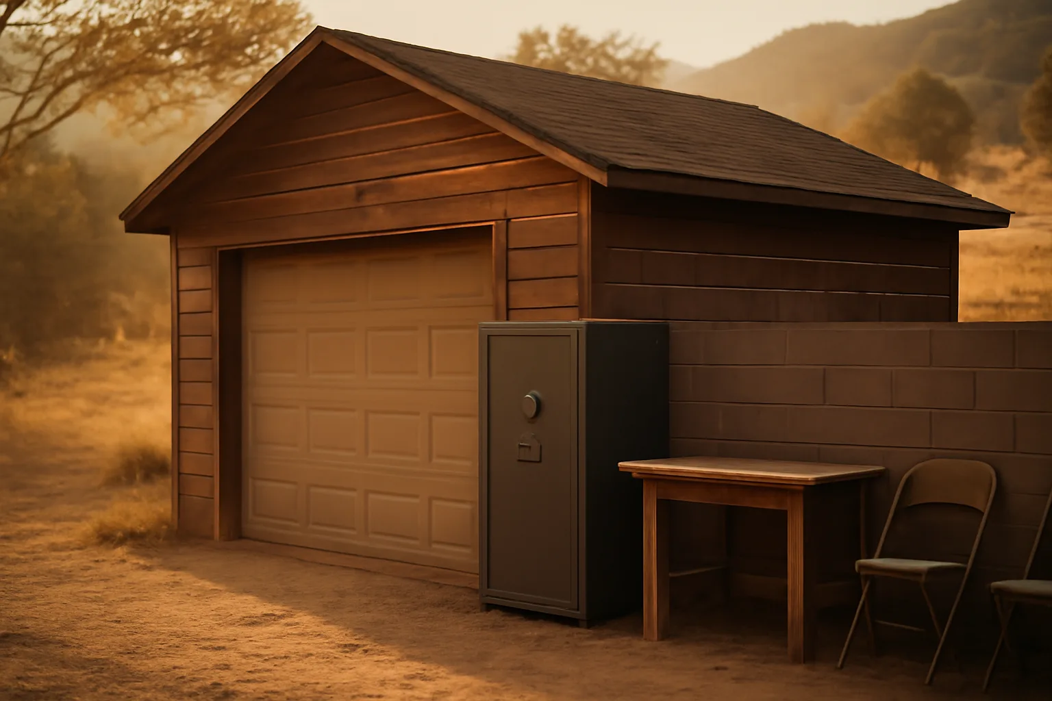 Colorado foothills garage with a closed safe for home FFL work