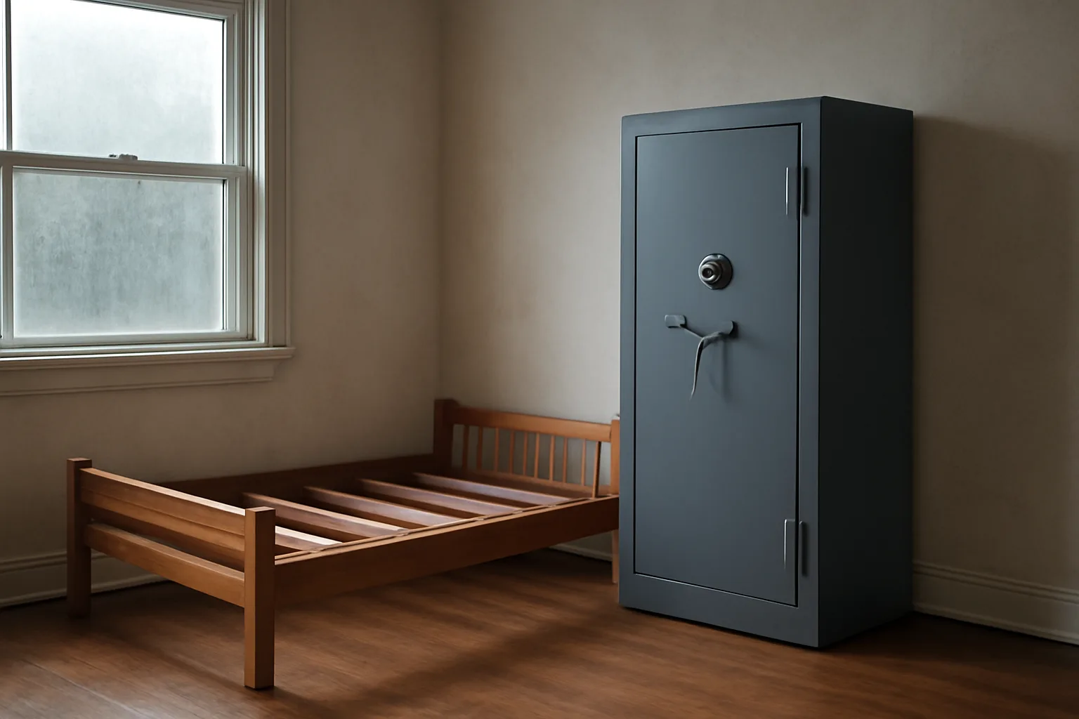 Closed gun safe in a Delaware spare room for a home FFL