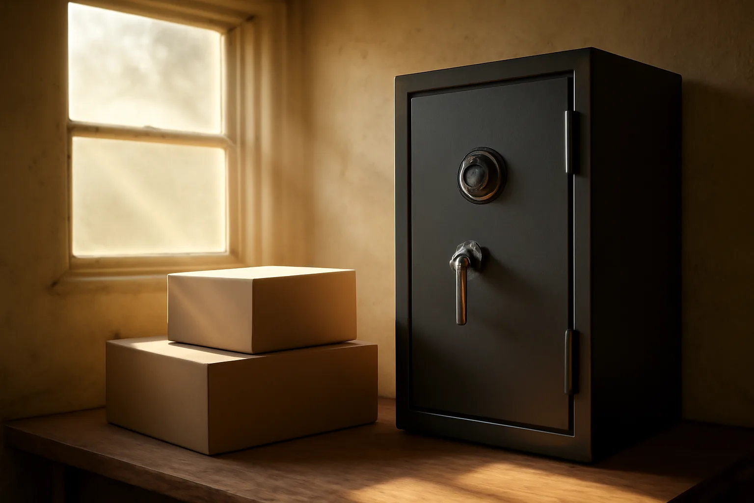Sunlit California garage with a closed safe for home FFL work